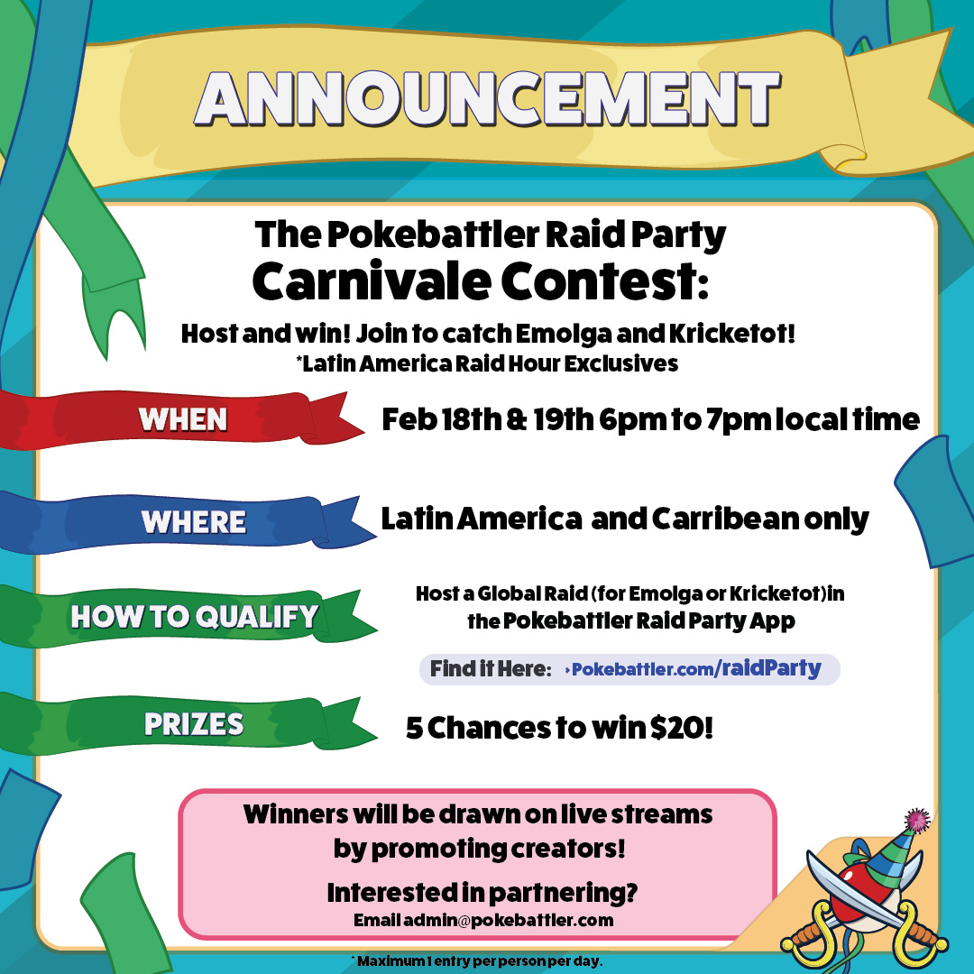 The Carnivale Contest: Host and win! Join to catch Emolga and Kricketot!